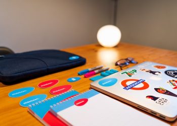 visual marketing examples - branded pens, magnets, notepads