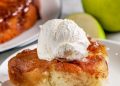 plated Brown Sugar Apple Cake with vanilla ice cream