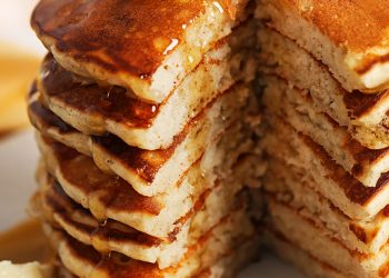 plated Banana Pancakes with syrup