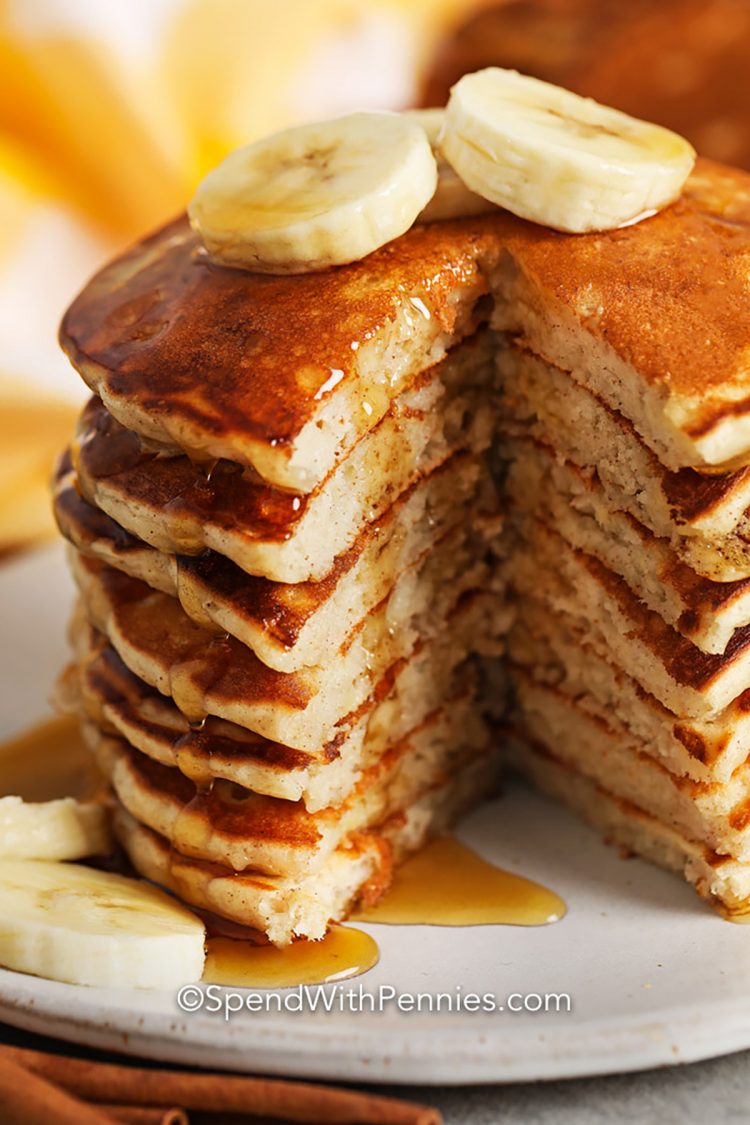 plated Banana Pancakes with syrup