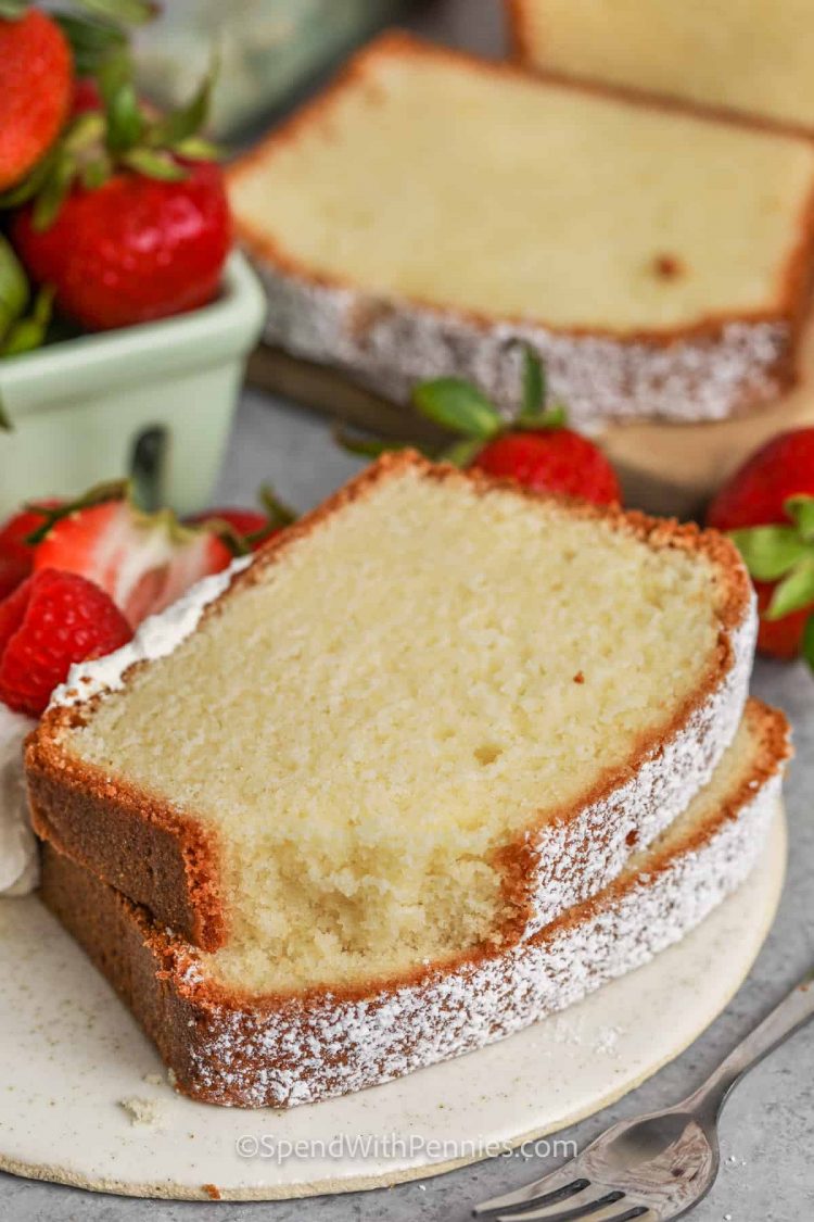 slices of Sour Cream Pound Cake on a plate