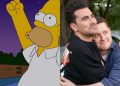 Split image of Homer and Marge in The Simpsons and David and Patrick in Schitt's Creek