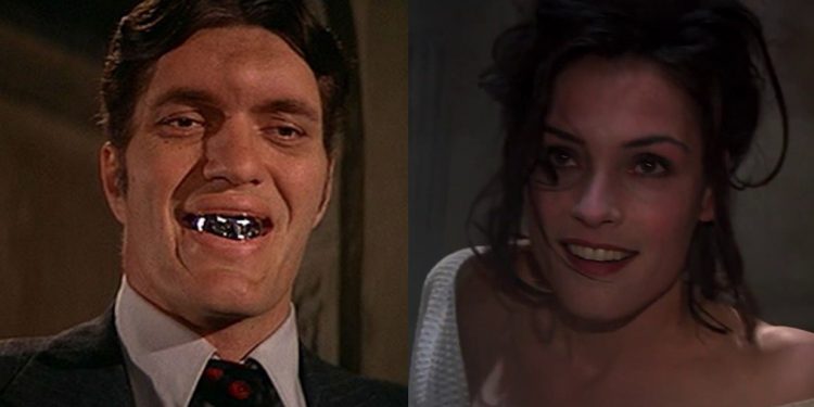 Split image of Jaws in The Spy Who Loved Me and Xenia Onatopp in GoldenEye
