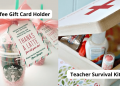 Examples of DIY teacher gifts: Starbucks cup with gift card and Thanks a Latte tag and First aid kit filled with teacher supplies and snacks.