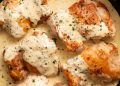 Freshly made Chicken with Creamy Mustard Sauce in a skillet ready to be served