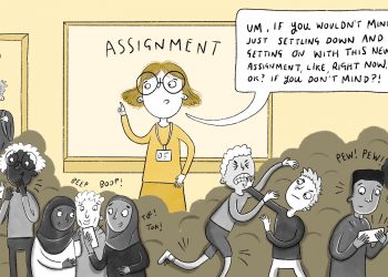 Illustration of teacher being bad at classroom management